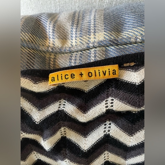 ALICE + OLIVIA black, gray and white chevron balloon sleeve wool sweater dress - Picture 5 of 9